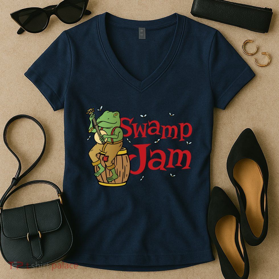 Swamp Jam Gator Musician Women's V-Neck T-Shirt