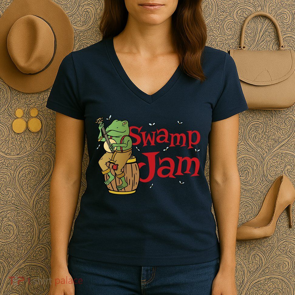 Swamp Jam Gator Musician Women's V-Neck T-Shirt