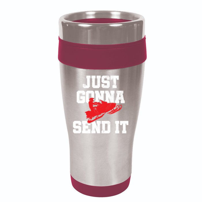 Snowmobile Just Gonna Send It Funny Freestyle Motor Sled 16oz Travel Tumbler