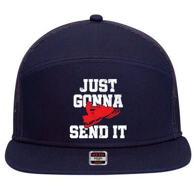 Snowmobile Just Gonna Send It Funny Freestyle Motor Sled 7 Panel Mesh Trucker Snapback Hat