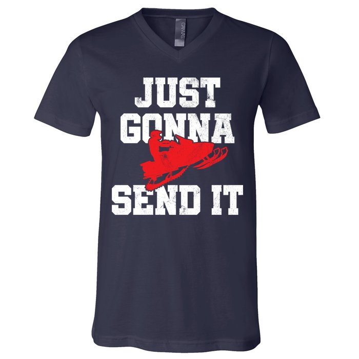 Snowmobile Just Gonna Send It Funny Freestyle Motor Sled V-Neck T-Shirt