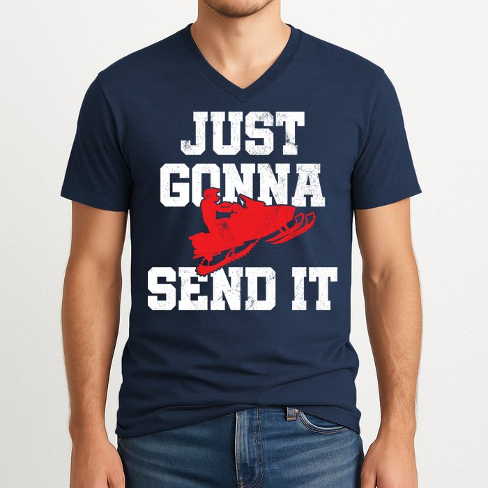 Snowmobile Just Gonna Send It Funny Freestyle Motor Sled V-Neck T-Shirt