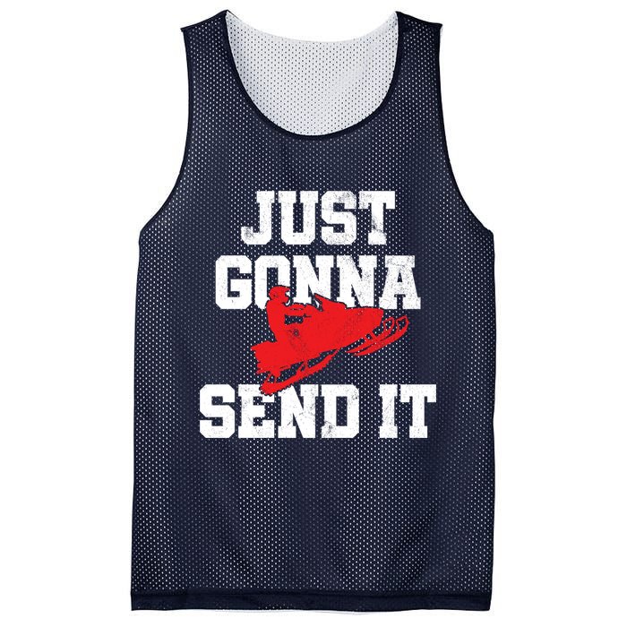 Snowmobile Just Gonna Send It Funny Freestyle Motor Sled Mesh Reversible Basketball Jersey Tank