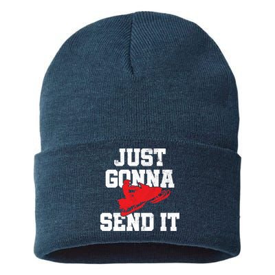 Snowmobile Just Gonna Send It Funny Freestyle Motor Sled Sustainable Knit Beanie
