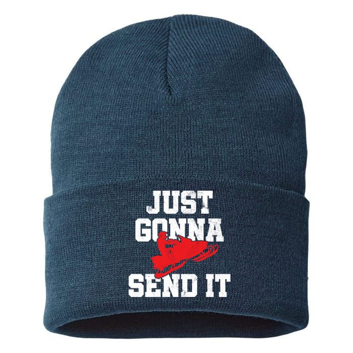Snowmobile Just Gonna Send It Funny Freestyle Motor Sled Sustainable Knit Beanie