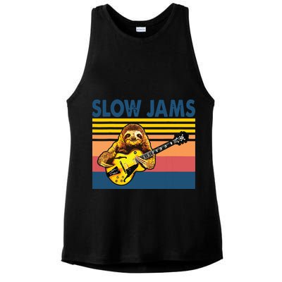 Slow Jams GUITAR Funny Sloth Play Guitar Ladies PosiCharge Tri-Blend Wicking Tank