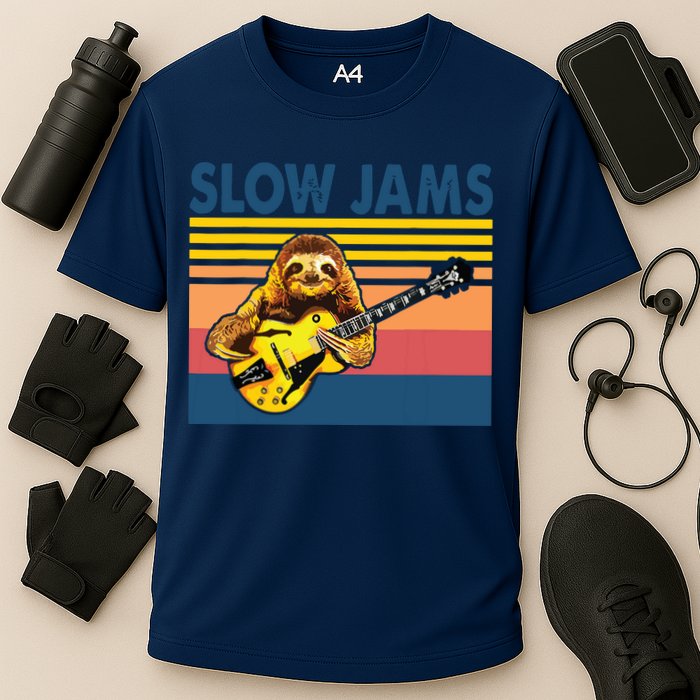 Slow Jams GUITAR Funny Sloth Play Guitar Cooling Performance Crew T-Shirt
