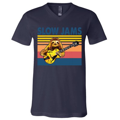 Slow Jams GUITAR Funny Sloth Play Guitar V-Neck T-Shirt