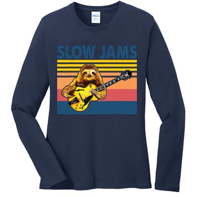 Slow Jams GUITAR Funny Sloth Play Guitar Ladies Long Sleeve Shirt
