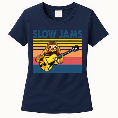 Slow Jams GUITAR Funny Sloth Play Guitar Womens T-Shirt
