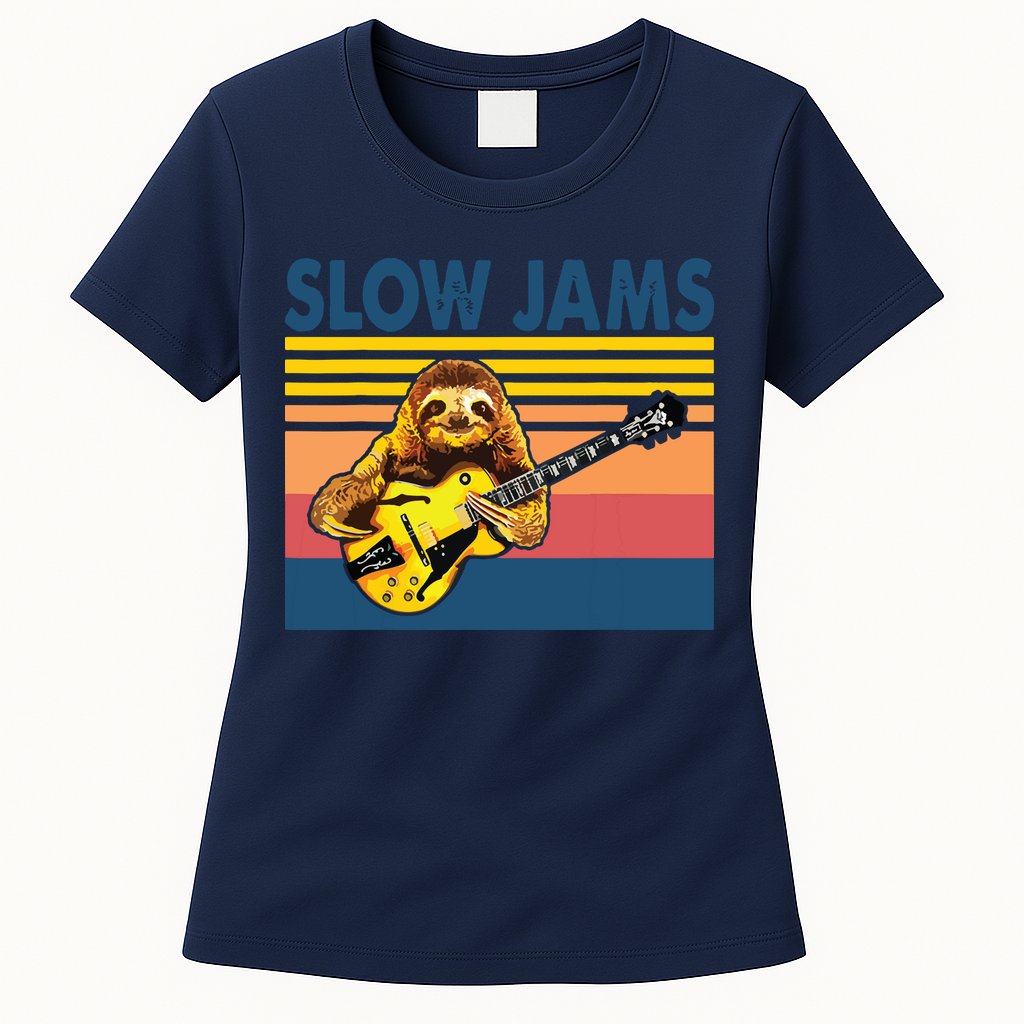 Slow Jams GUITAR Funny Sloth Play Guitar Womens T-Shirt