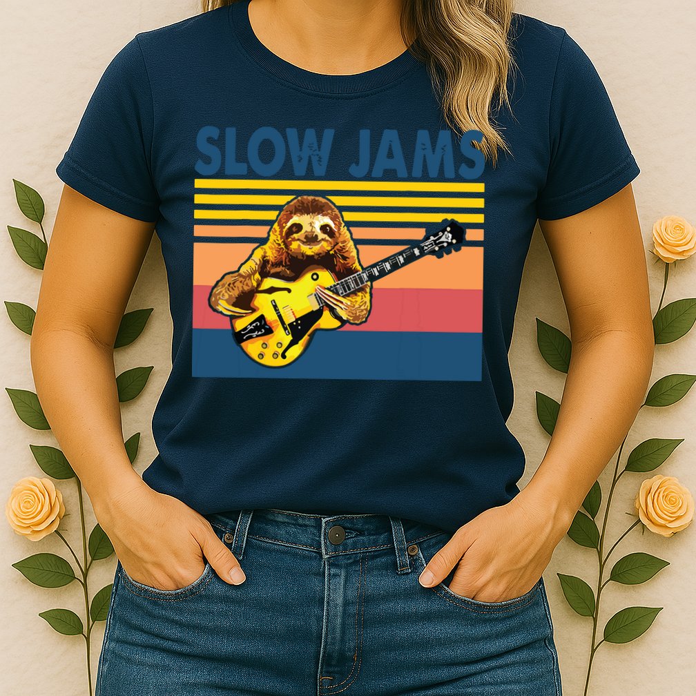Slow Jams GUITAR Funny Sloth Play Guitar Womens T-Shirt