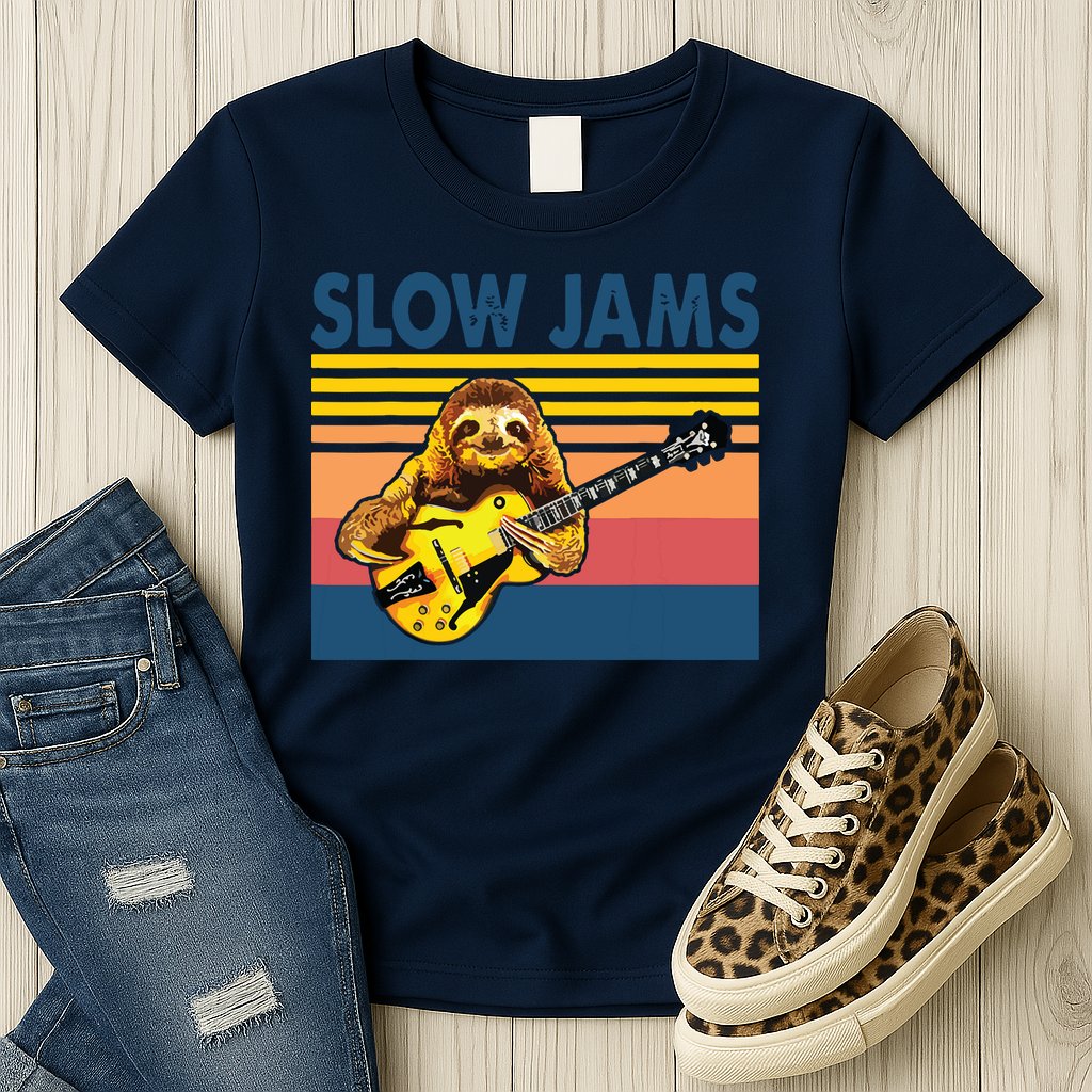 Slow Jams GUITAR Funny Sloth Play Guitar Womens T-Shirt