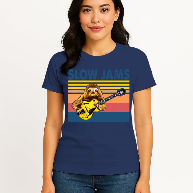 Slow Jams GUITAR Funny Sloth Play Guitar Womens T-Shirt