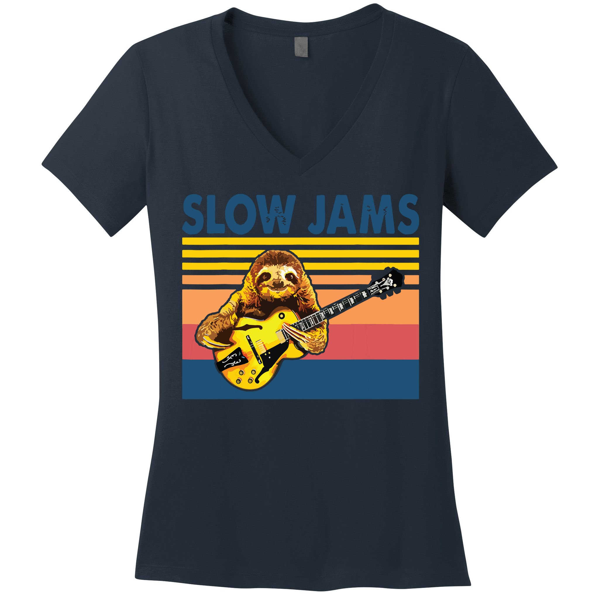 Slow Jams GUITAR Funny Sloth Play Guitar Women's V-Neck T-Shirt