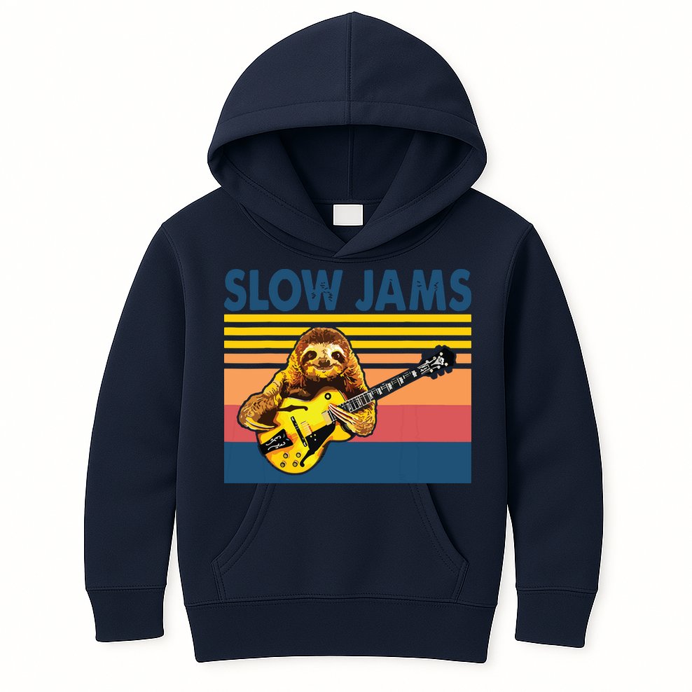 Slow Jams GUITAR Funny Sloth Play Guitar Kids Hoodie
