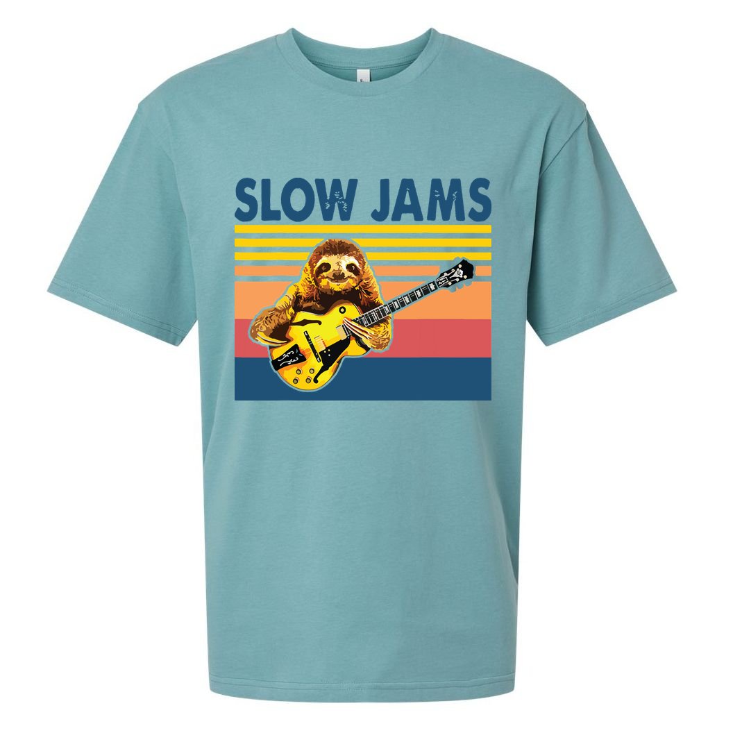 Slow Jams GUITAR Funny Sloth Play Guitar Sueded Cloud Jersey T-Shirt