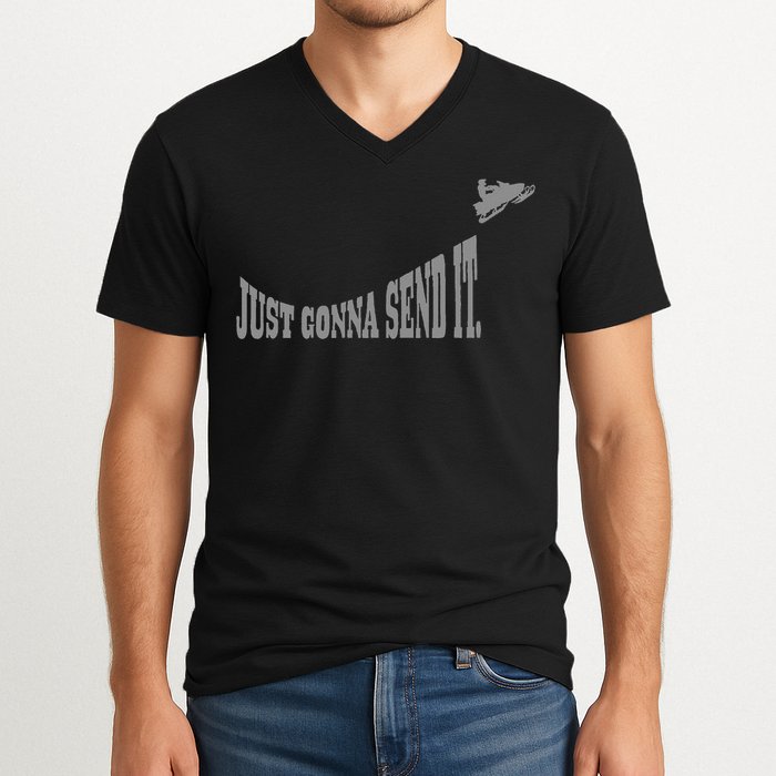 Snowmobile Just Gonna Send It Funny Sled Snowmobiling Gift V-Neck T-Shirt