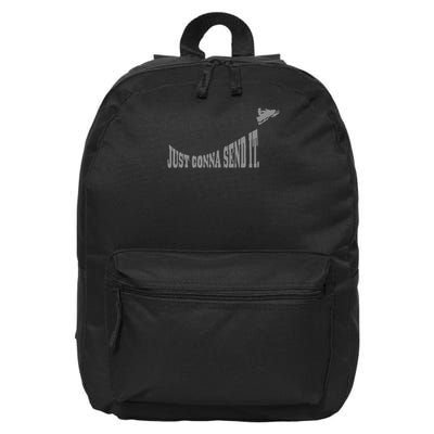 Snowmobile Just Gonna Send It Funny Sled Snowmobiling Gift 16 in Basic Backpack