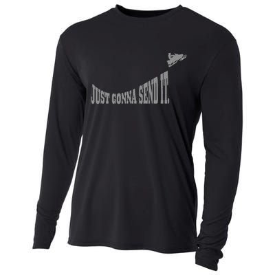Snowmobile Just Gonna Send It Funny Sled Snowmobiling Gift Cooling Performance Long Sleeve Crew