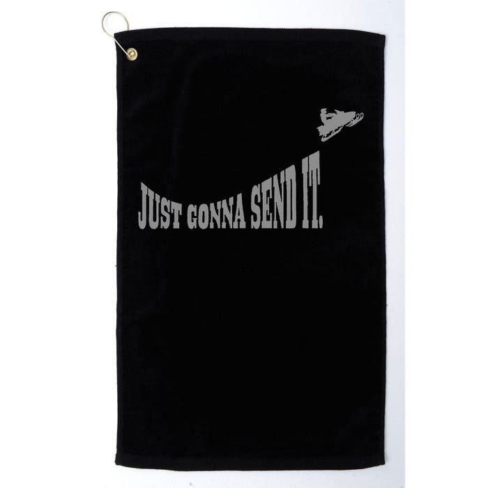 Snowmobile Just Gonna Send It Funny Sled Snowmobiling Gift Golf Towel
