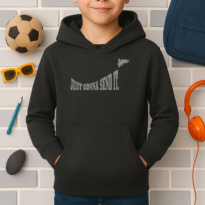 Snowmobile Just Gonna Send It Funny Sled Snowmobiling Gift Kids Hoodie