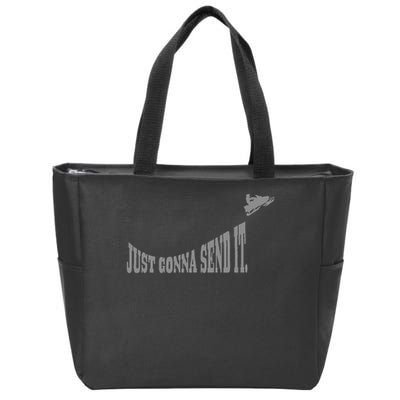 Snowmobile Just Gonna Send It Funny Sled Snowmobiling Gift Zip Tote Bag