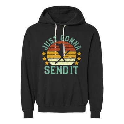 Skiing Just Gonna Send It Funny Vintage Ski Gift For Skier Gift Garment-Dyed Fleece Hoodie