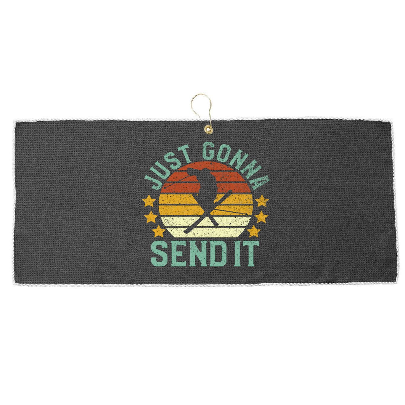 Skiing Just Gonna Send It Funny Vintage Ski Gift For Skier Gift Large Microfiber Waffle Golf Towel
