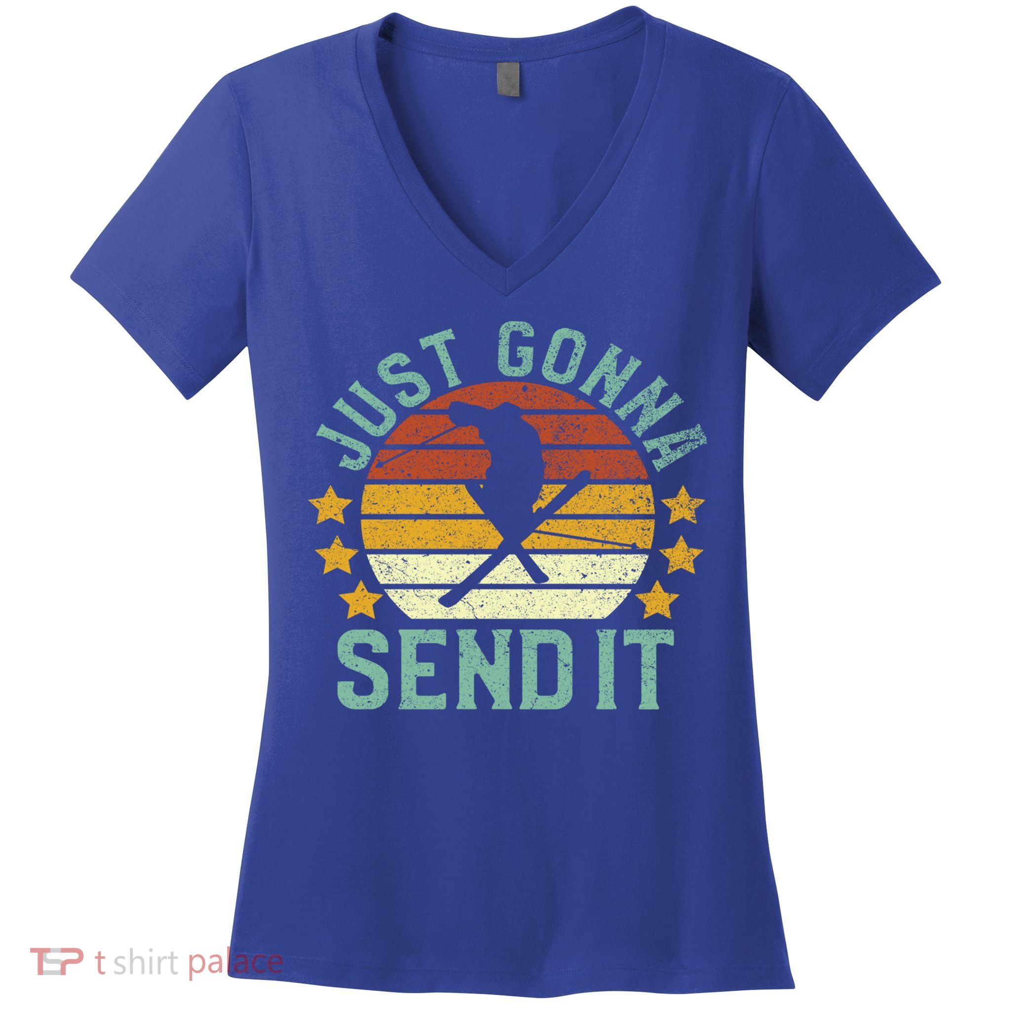 Skiing Just Gonna Send It Funny Vintage Ski Gift For Skier Gift Women's V-Neck T-Shirt