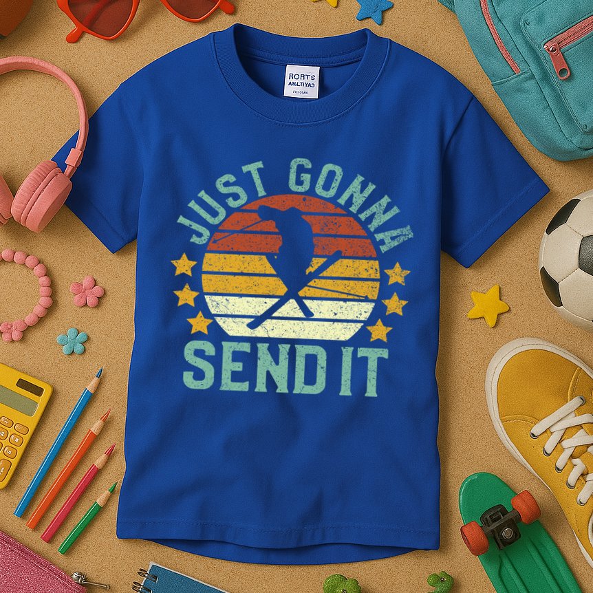 Skiing Just Gonna Send It Funny Vintage Ski Gift For Skier Gift Kids T-Shirt