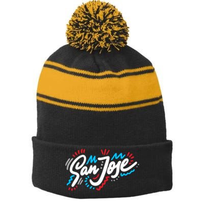 San Jose Hand Drawn Logo Stripe Pom Pom Beanie