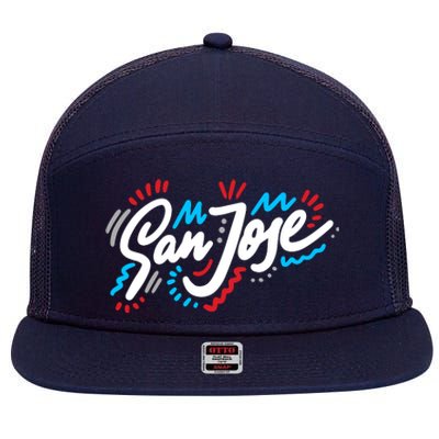 San Jose Hand Drawn Logo 7 Panel Mesh Trucker Snapback Hat