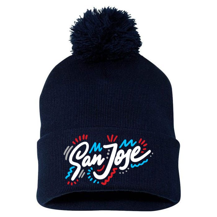 San Jose Hand Drawn Logo Pom Pom 12in Knit Beanie