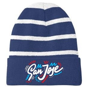 San Jose Hand Drawn Logo Striped Beanie with Solid Band