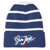 San Jose Hand Drawn Logo Striped Beanie with Solid Band