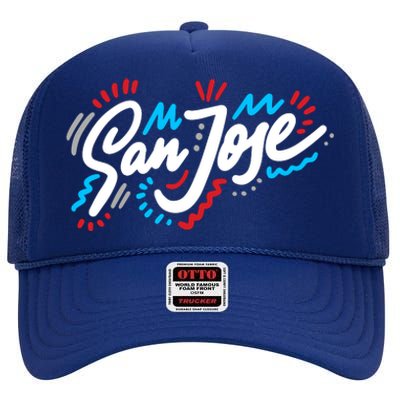 San Jose Hand Drawn Logo High Crown Mesh Back Trucker Hat