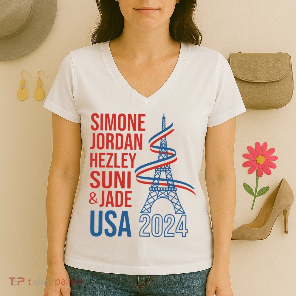 Simone Jordan Hezley Suni & Jade Usa Paris 2024 Women's V-Neck T-Shirt