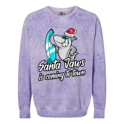 Santa Jaws Is Coming To Town Parody Christmas Shark Funny Colorblast Crewneck Sweatshirt