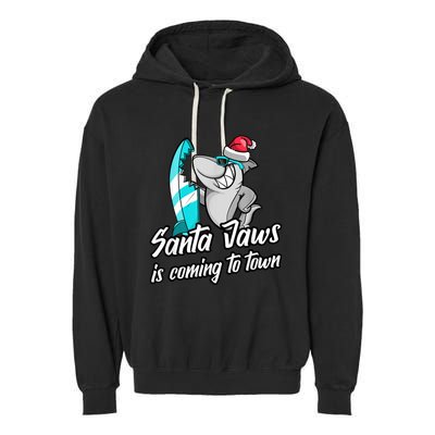 Santa Jaws Is Coming To Town Parody Christmas Shark Funny Garment-Dyed Fleece Hoodie