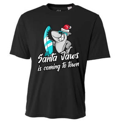 Santa Jaws Is Coming To Town Parody Christmas Shark Funny Cooling Performance Crew T-Shirt