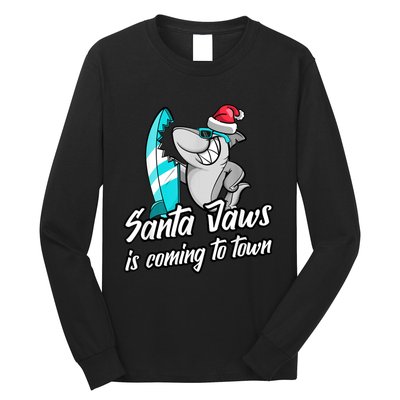 Santa Jaws Is Coming To Town Parody Christmas Shark Funny Long Sleeve Shirt