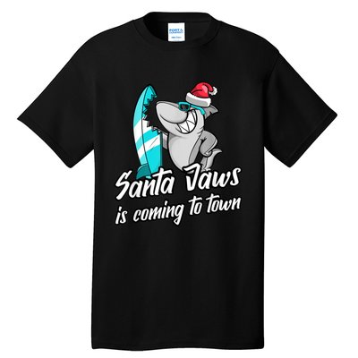 Santa Jaws Is Coming To Town Parody Christmas Shark Funny Tall T-Shirt