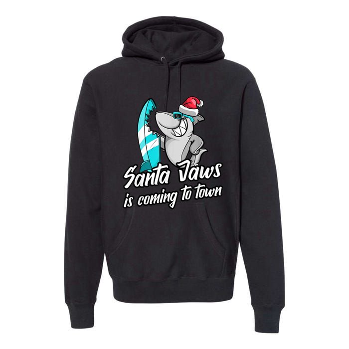 Santa Jaws Is Coming To Town Parody Christmas Shark Funny Premium Hoodie