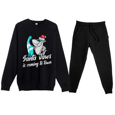 Santa Jaws Is Coming To Town Parody Christmas Shark Funny Premium Crewneck Sweatsuit Set