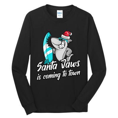 Santa Jaws Is Coming To Town Parody Christmas Shark Funny Tall Long Sleeve T-Shirt