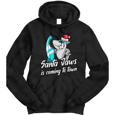 Santa Jaws Is Coming To Town Parody Christmas Shark Funny Tie Dye Hoodie