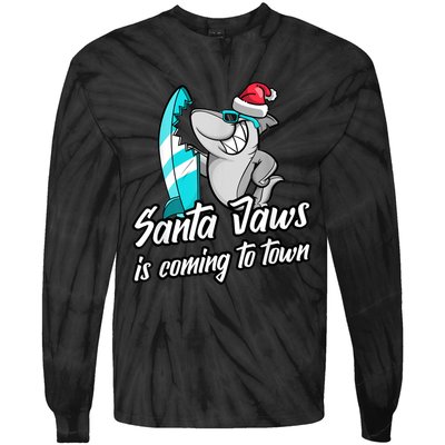 Santa Jaws Is Coming To Town Parody Christmas Shark Funny Tie-Dye Long Sleeve Shirt