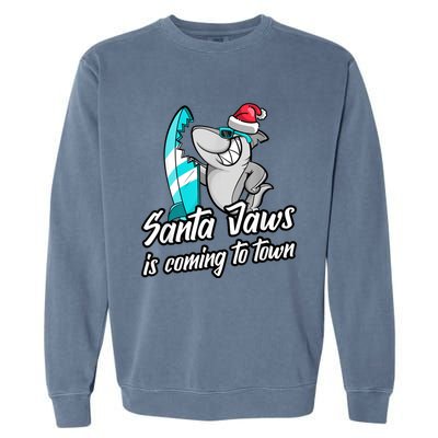 Santa Jaws Is Coming To Town Parody Christmas Shark Funny Garment-Dyed Sweatshirt