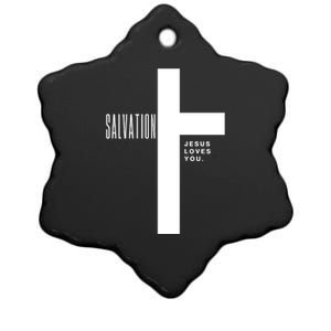 Salvation Jesus Loves You Cross Ceramic Star Ornament